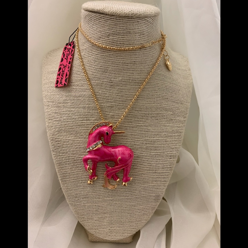 Betsey Johnson Pink Unicorn Necklace.